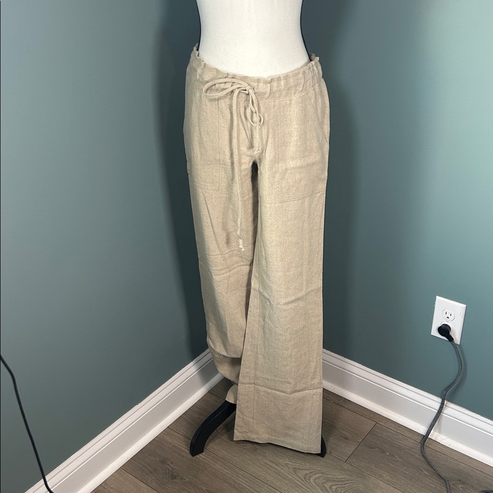 Karen Kane Wide Leg Linen Tan Pants